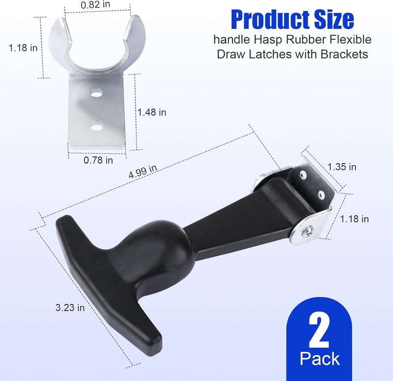 AFZZ Elastic Stainless Steel Rubber Hood Catch - Flexible T-Handle Hasp Rubber Flexible Draw Latches with Brackets for Toolboxes, Coolers, Vehicle Engines, Hoods, RVs, ATVs, and DIY Needs (2 Pcs) - Image 2